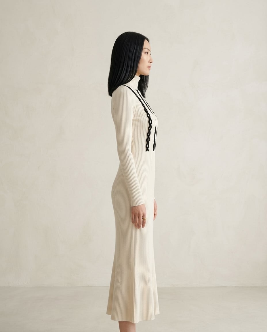 Celeste - Elegant Lace-Up Turtleneck Knit Dress - side view