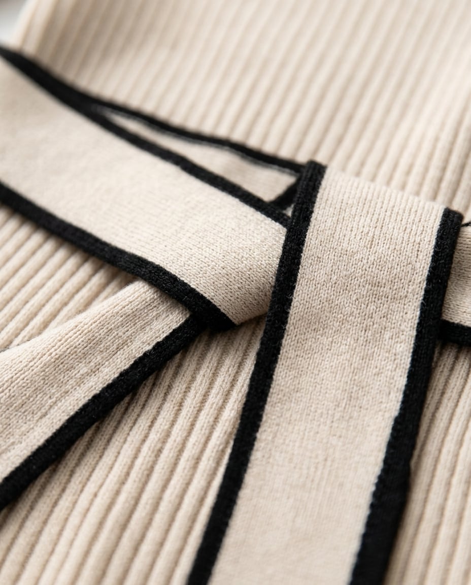 Celeste - Elegant Lace-Up Turtleneck Knit Dress - detail close-up