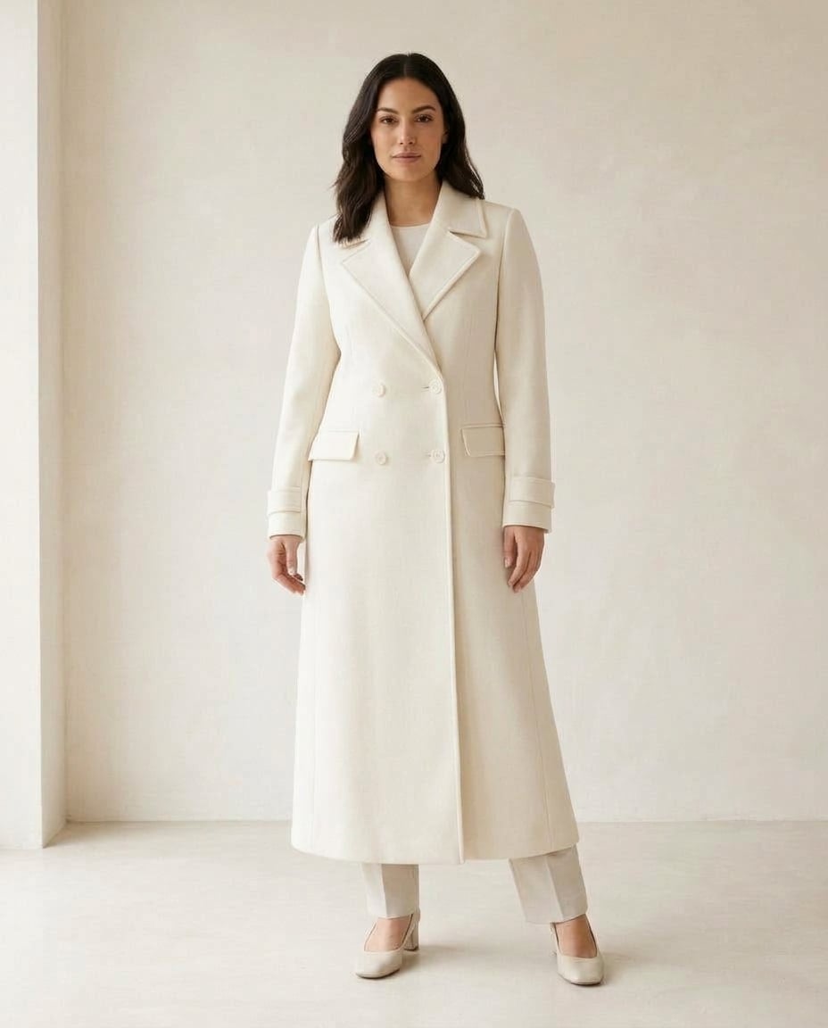 Charlotte | Contemporary Winter White Long Tailored Wool Coat for Winter — Maison Perigee — part-1
