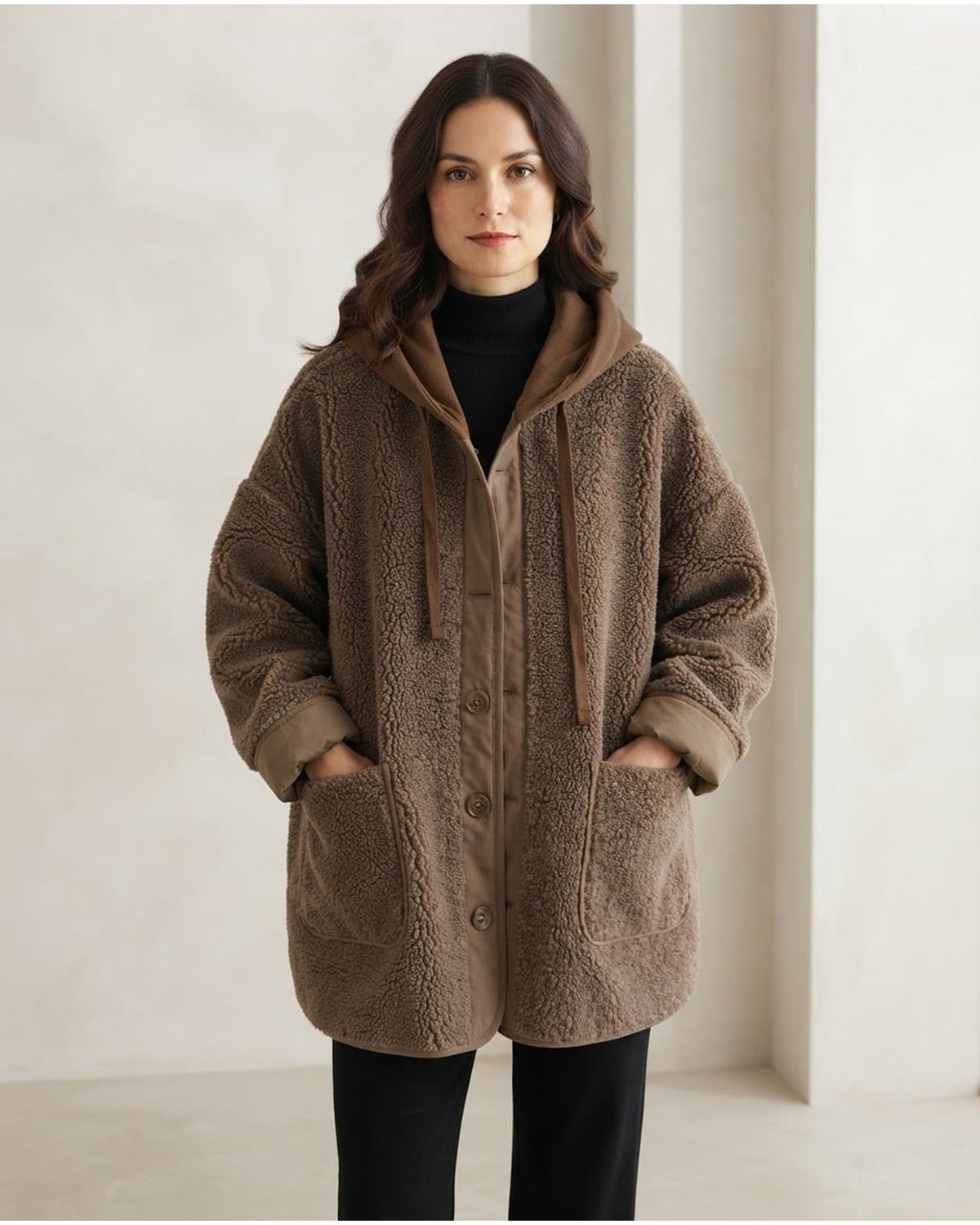 Charlotte | Effortless Hooded Sherpa Jacket for Autumn/Winter - Front View