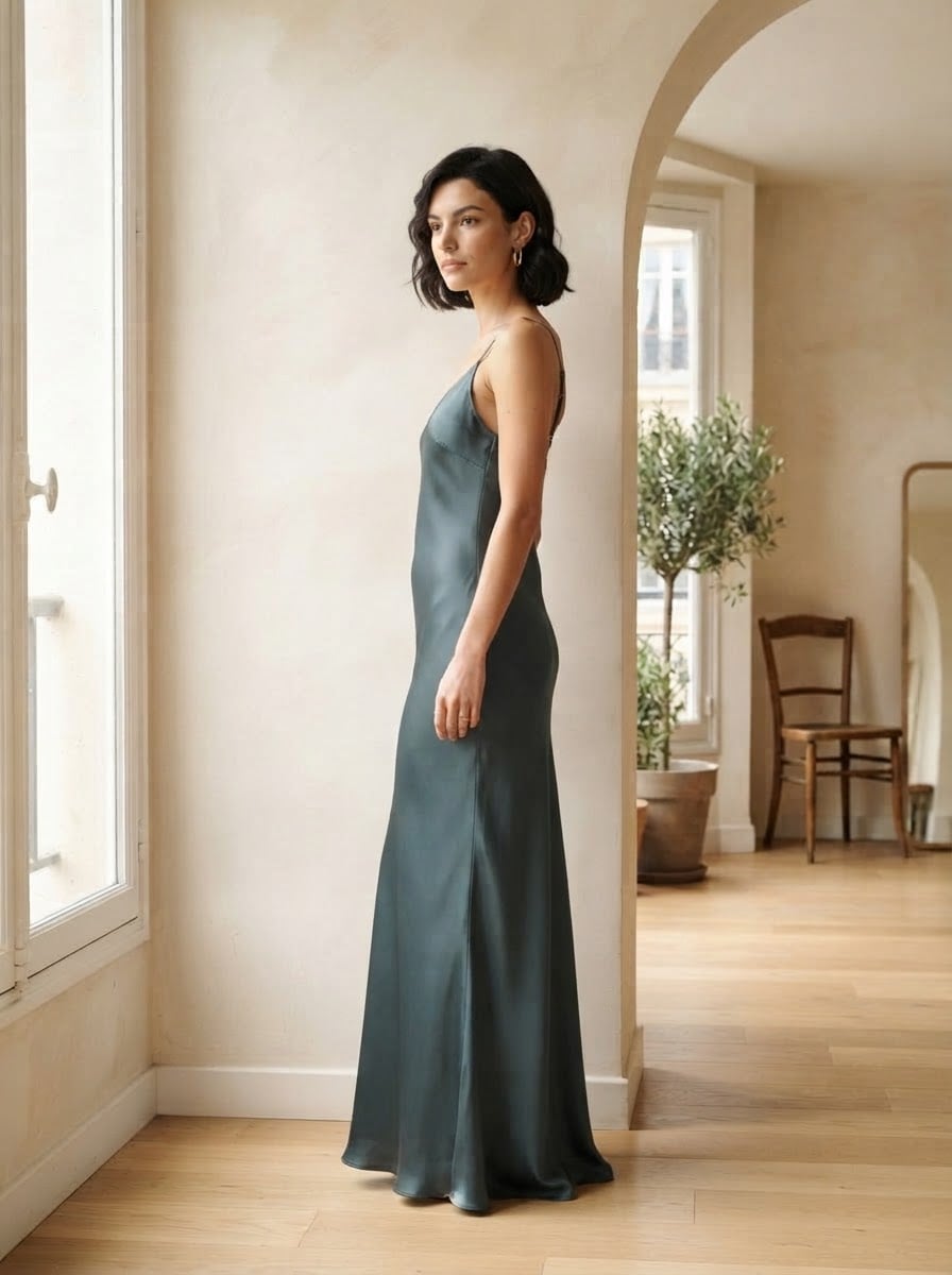 Charlotte - Elegant Satin Party Dress - side view