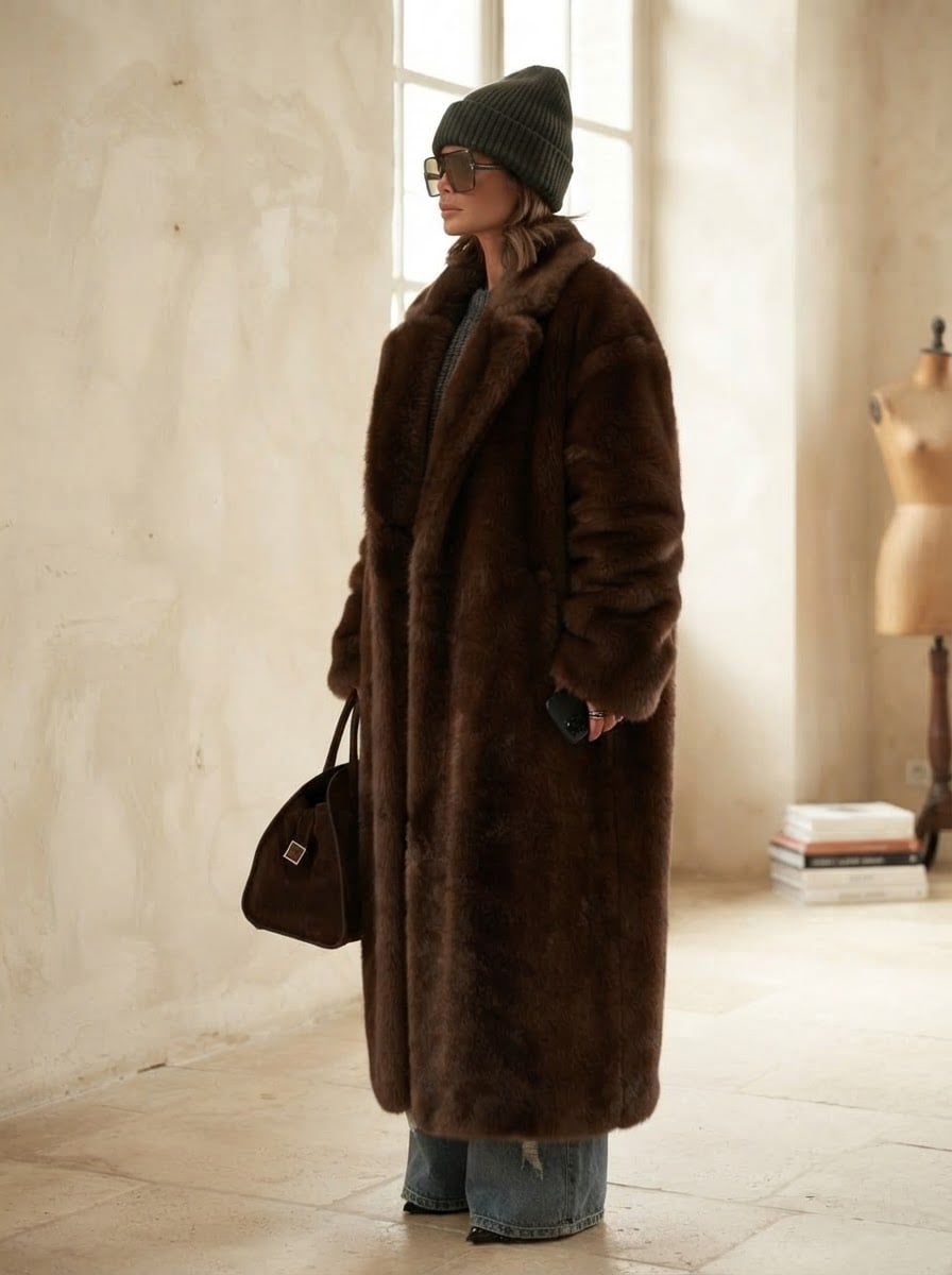 Charlotte - Luxe Faux Fur Coat for Winter - side view