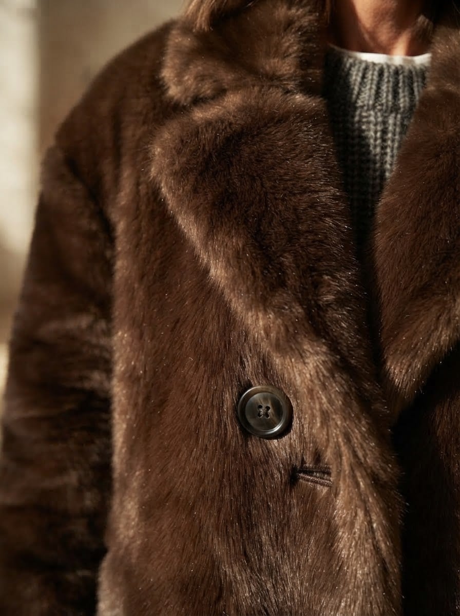 Charlotte - Luxe Faux Fur Coat for Winter - detail close-up