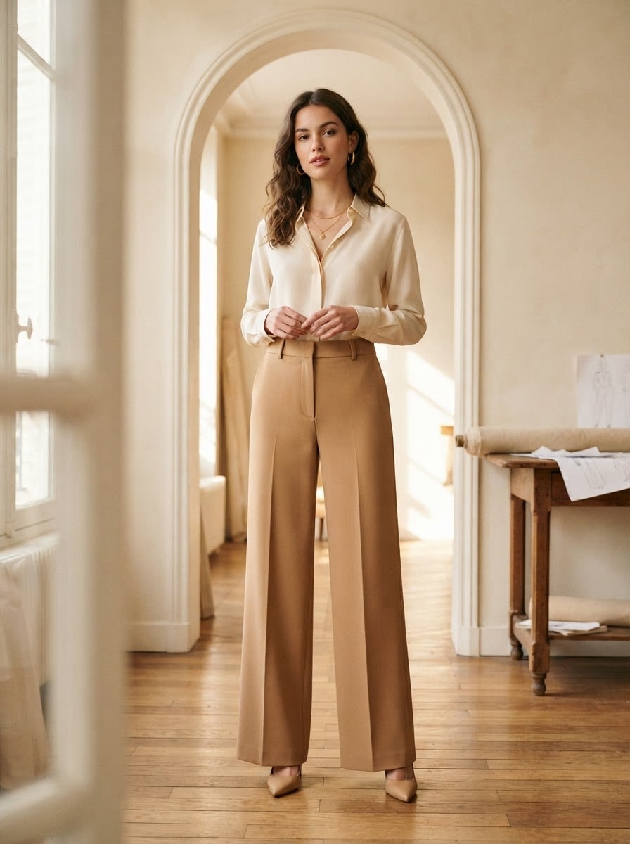 Charlotte - Wide-Leg Wool Trousers - front view