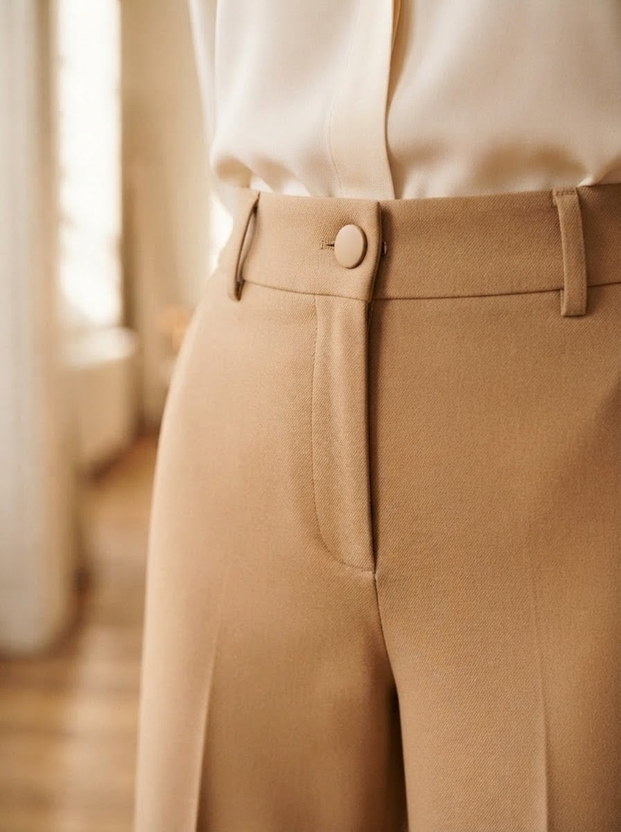 Charlotte - Wide-Leg Wool Trousers - detail close-up