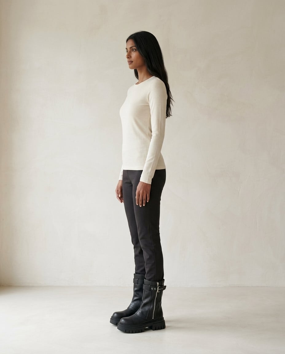 Chloe - Edgy Belt Buckle Platform Biker Boots - side view