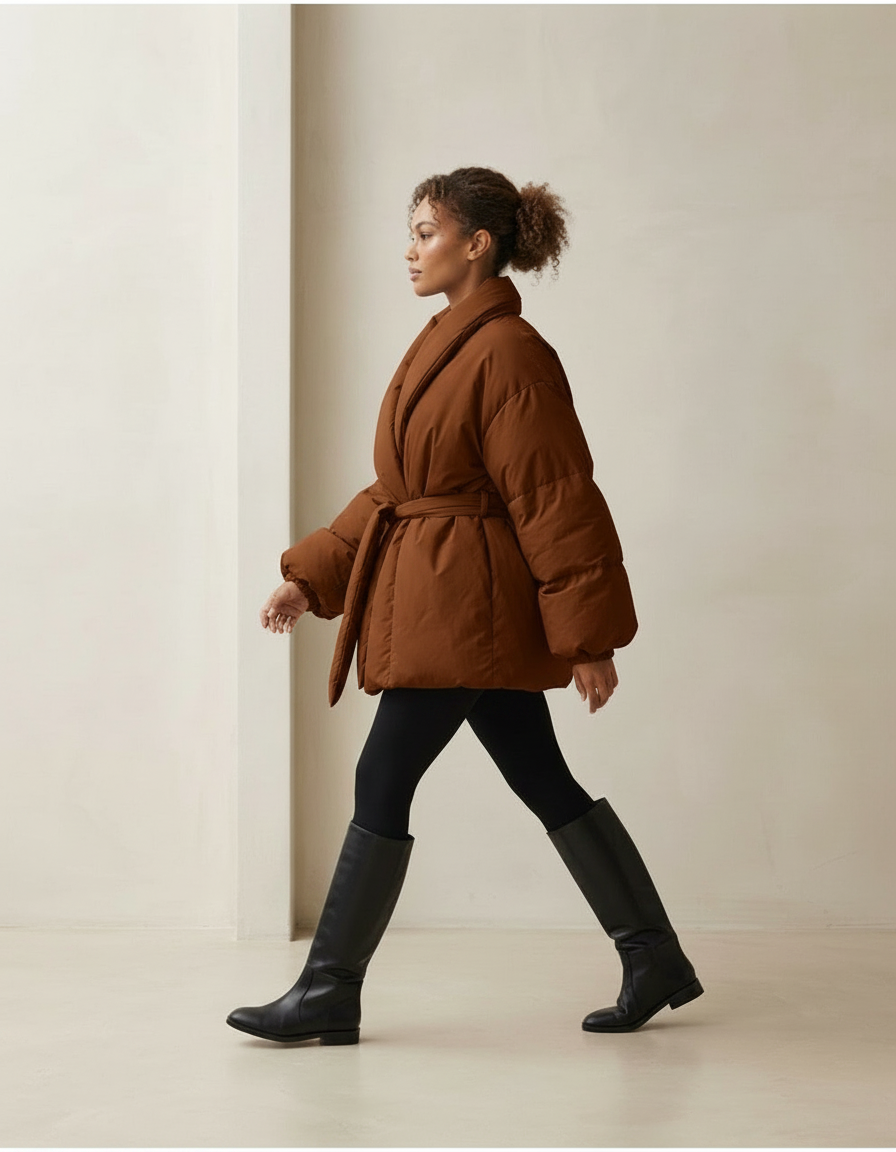 Colette - Shawl Collar Puffer Coat in Coffee - part 2