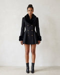 Ella | Dramatic Black Fit-and-Flare Wool Coat with Faux Fur Trim for Winter - front view