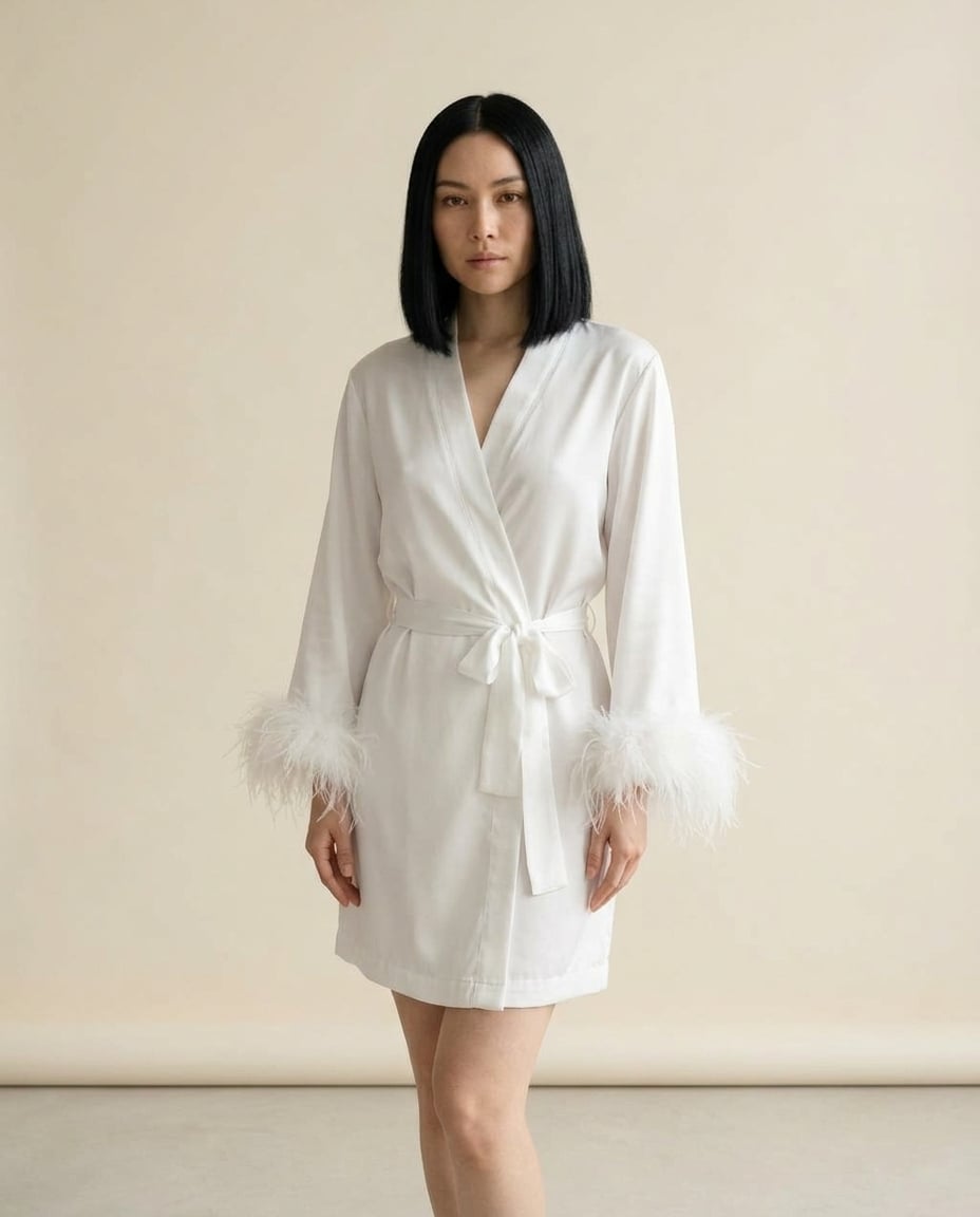 Ella | Elegant Feather-Trim Robe for Autumn/Winter — front | Maison Perigee