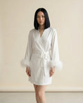 Ella | Elegant Feather-Trim Robe for Autumn/Winter — front | Maison Perigee