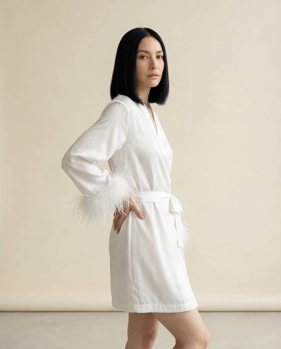 Ella | Elegant Feather-Trim Robe for Autumn/Winter — side | Maison Perigee