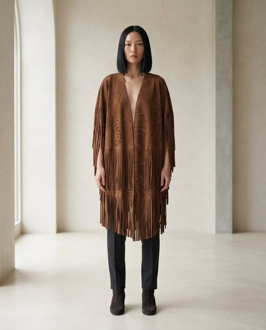 Ella | Elegant Fringed Cape for Autumn - Front View