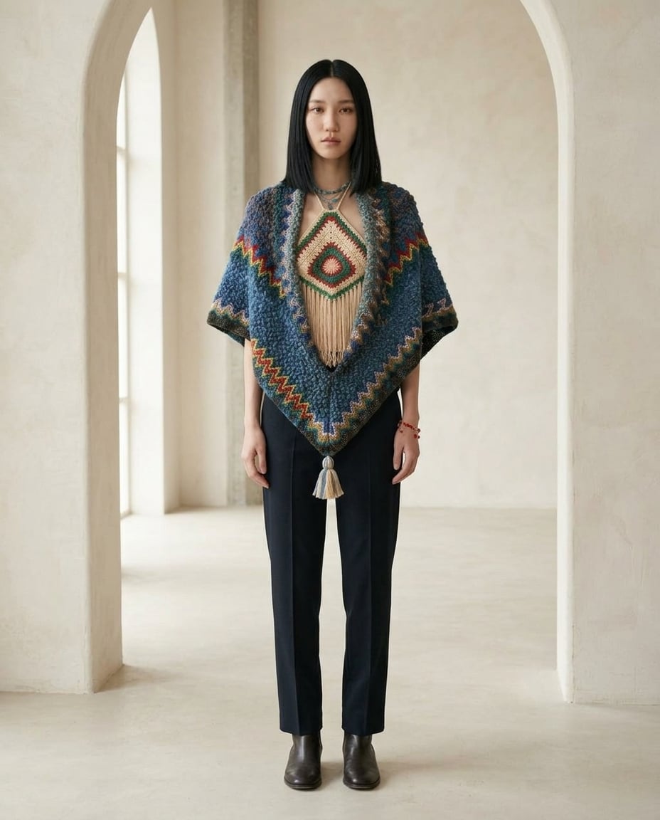 Ella | Elegant Knitted Shawl for Autumn/Winter - Front View