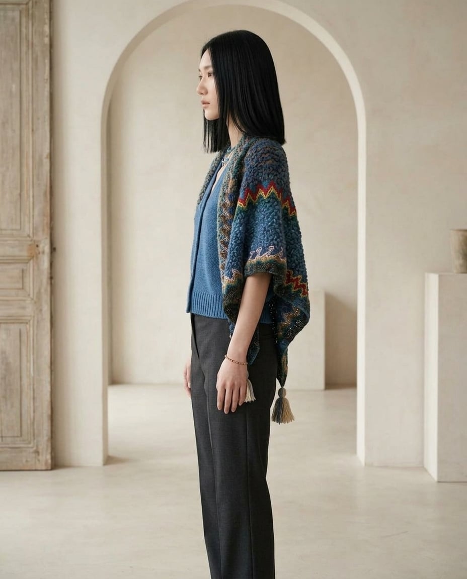 Ella | Elegant Knitted Shawl for Autumn/Winter - Side View