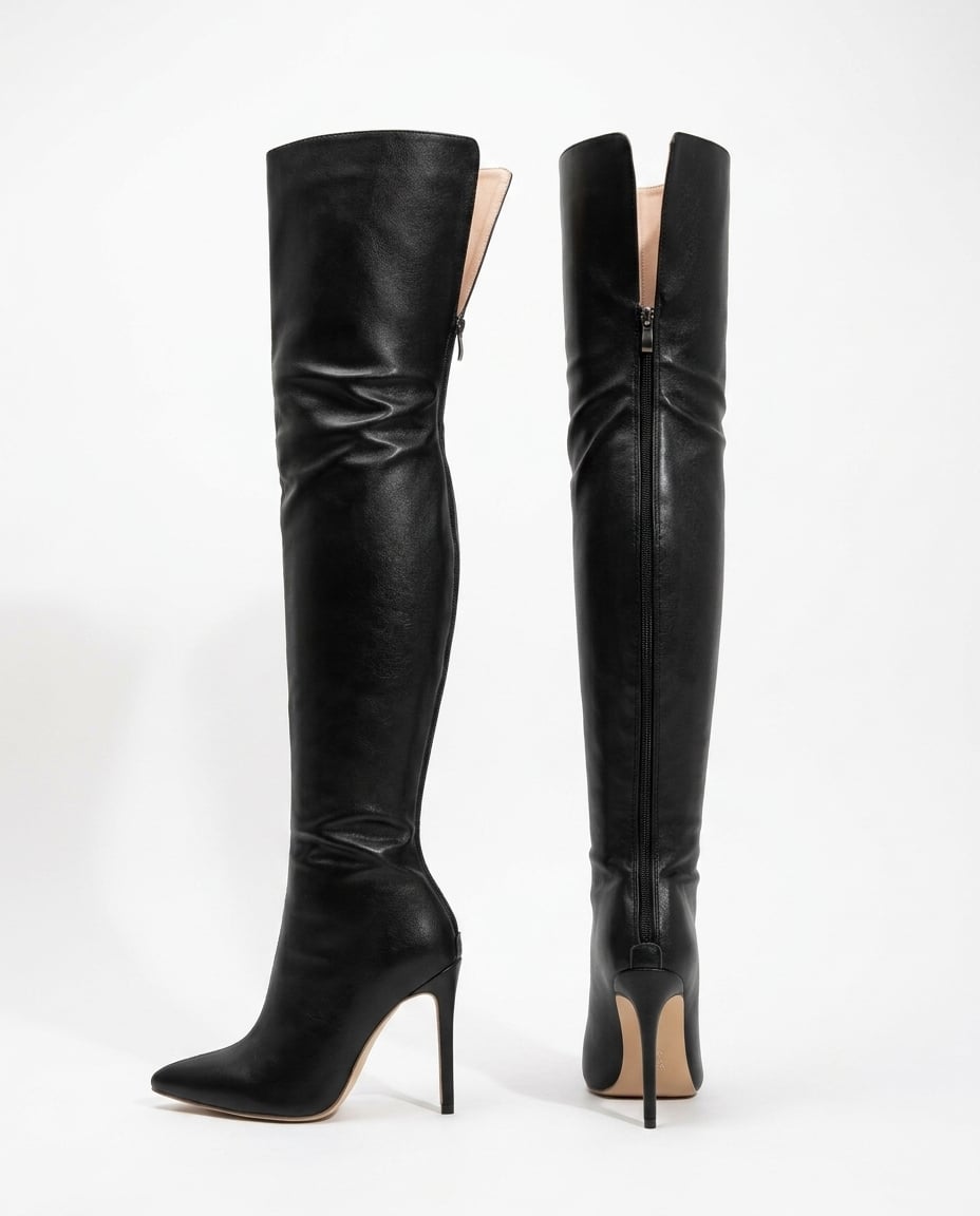 Black over-the-knee boots product photo, white background | Maison Perigee — product