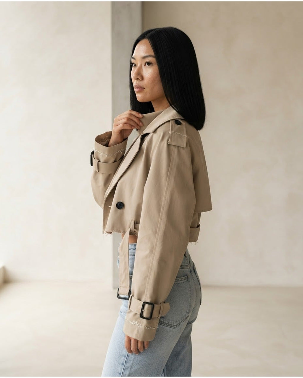 Ella | Timeless Cropped Trench for Autumn - Side View