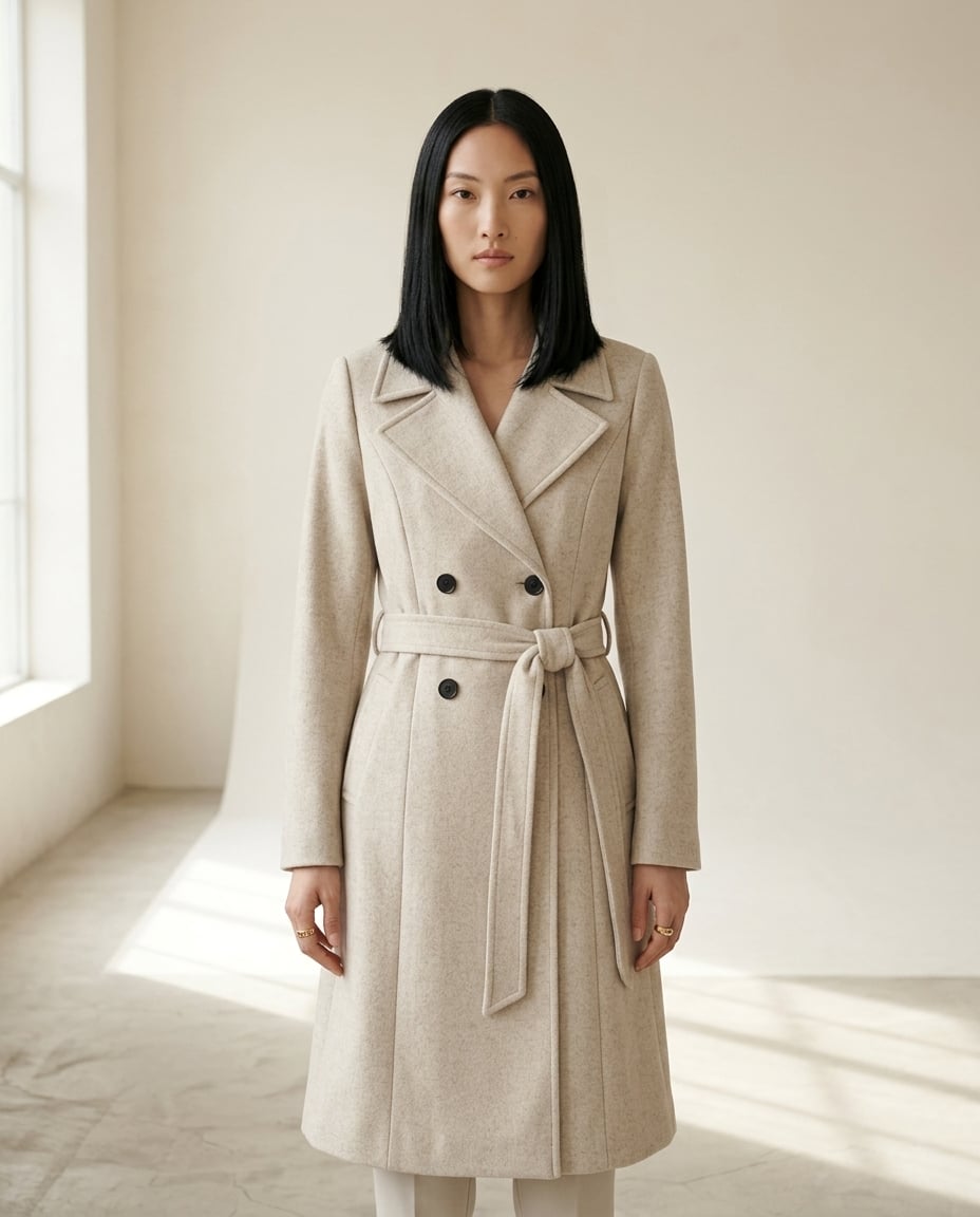 Ella | Timeless Double-Breasted Coat for Autumn/Winter — front | Maison Perigee