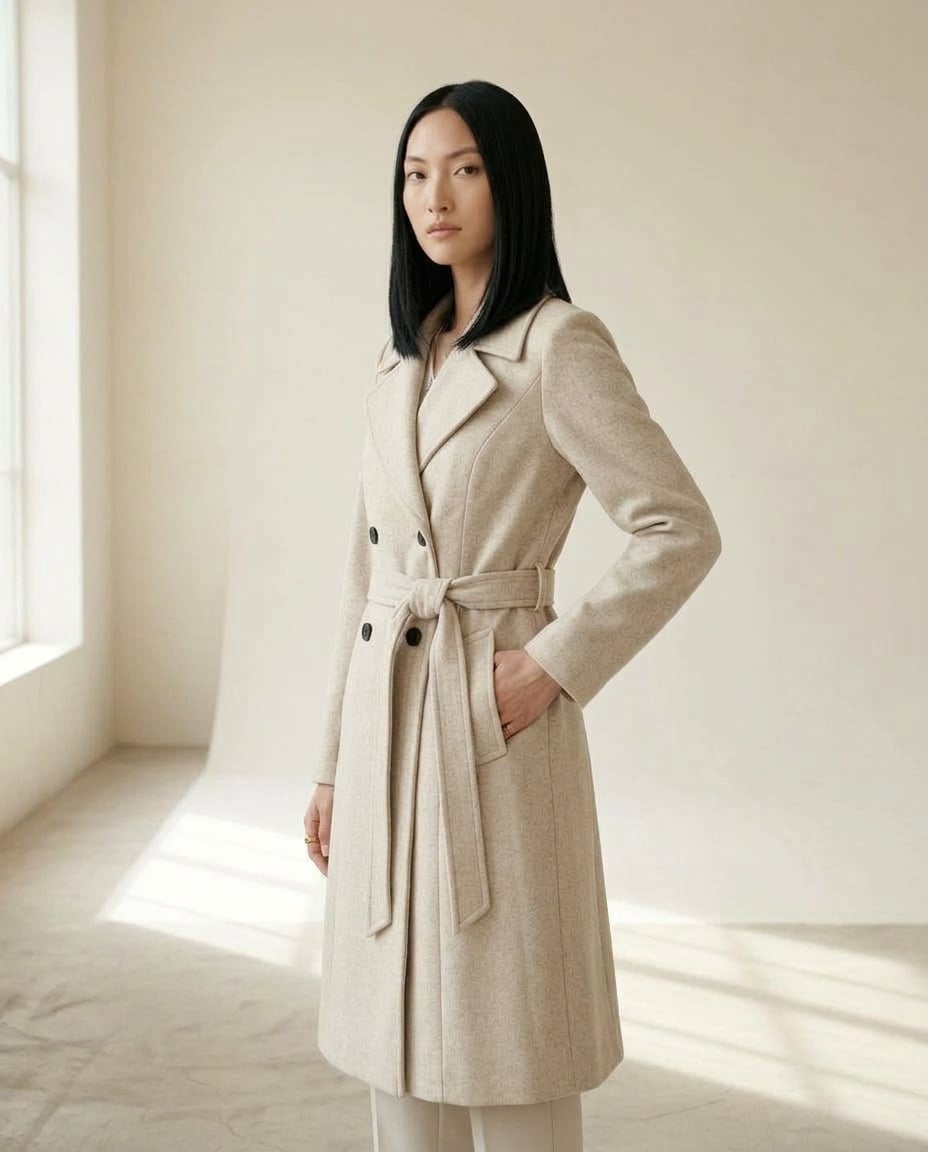 Ella | Timeless Double-Breasted Coat for Autumn/Winter — side | Maison Perigee