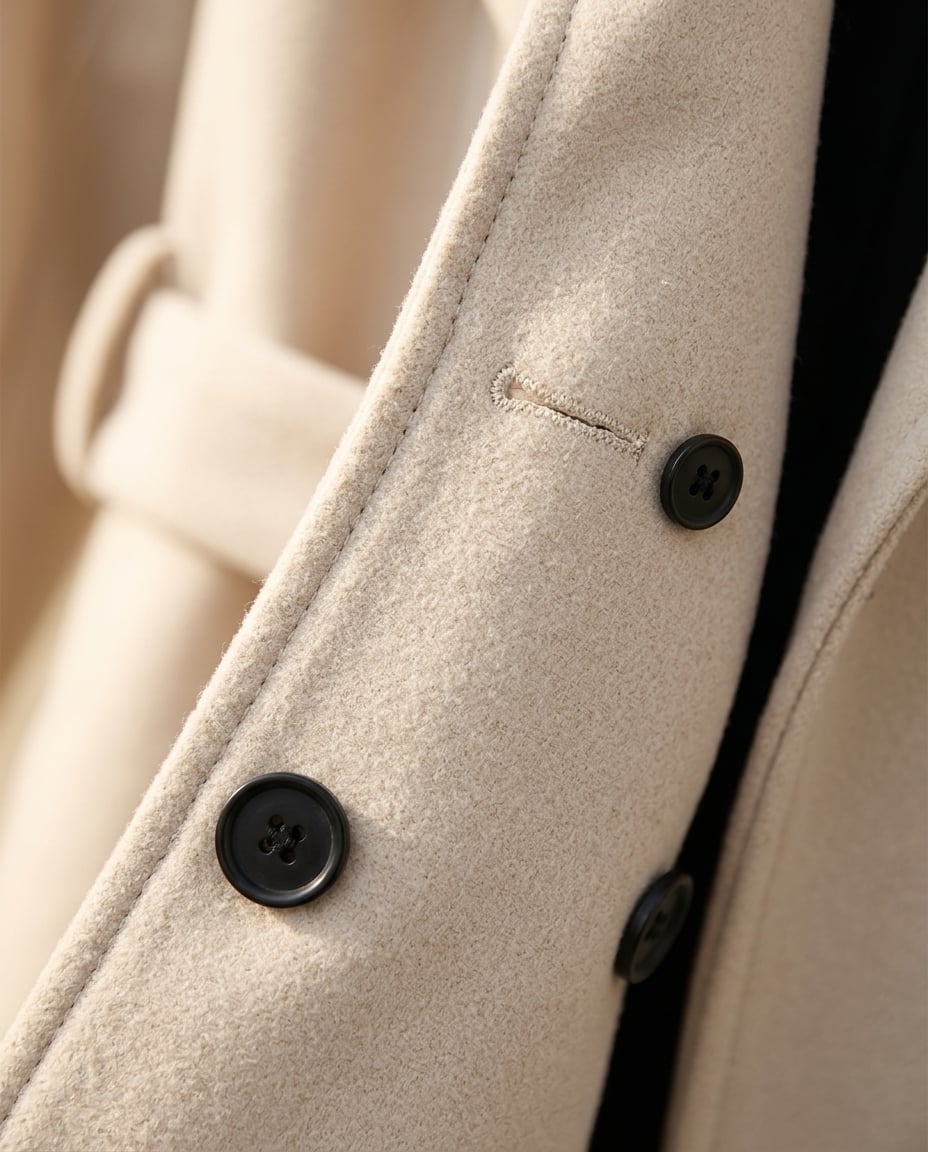 Ella | Timeless Double-Breasted Coat for Autumn/Winter — detail | Maison Perigee