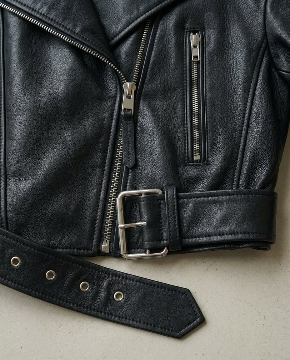 Ella | Timeless Leather Jacket for Autumn/Winter - Detail Close-Up