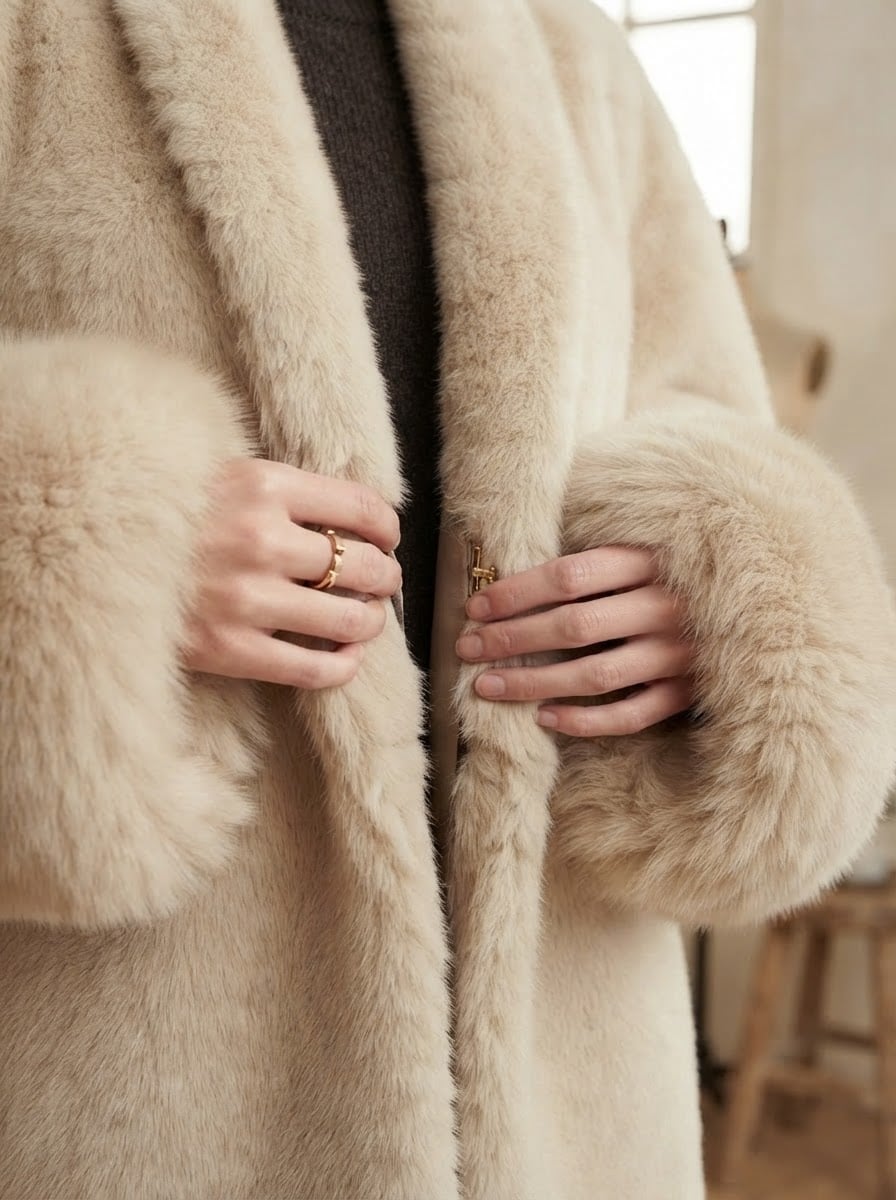 Éloïse - Luxe Faux Fur Coat for Winter - detail close-up