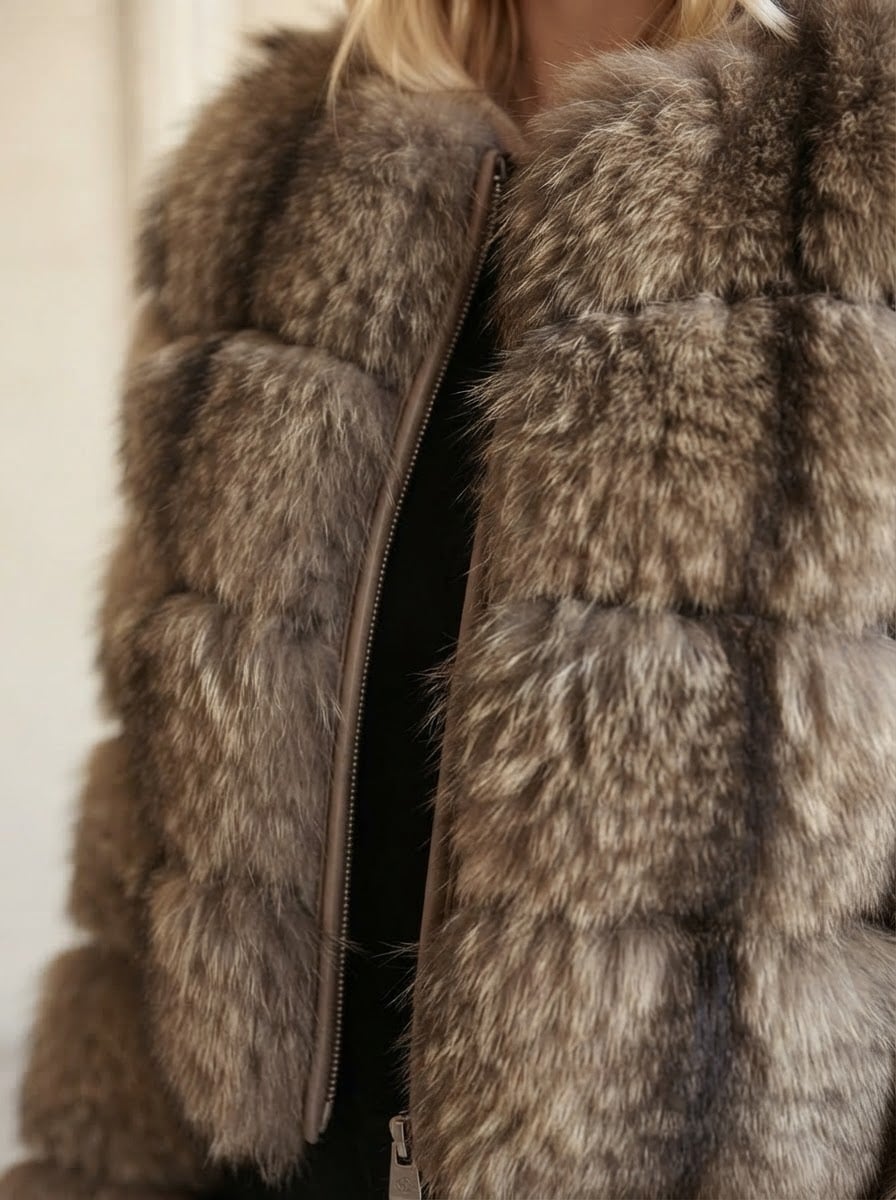 Florence - Luxe Faux Fur Coat for Winter - detail close-up