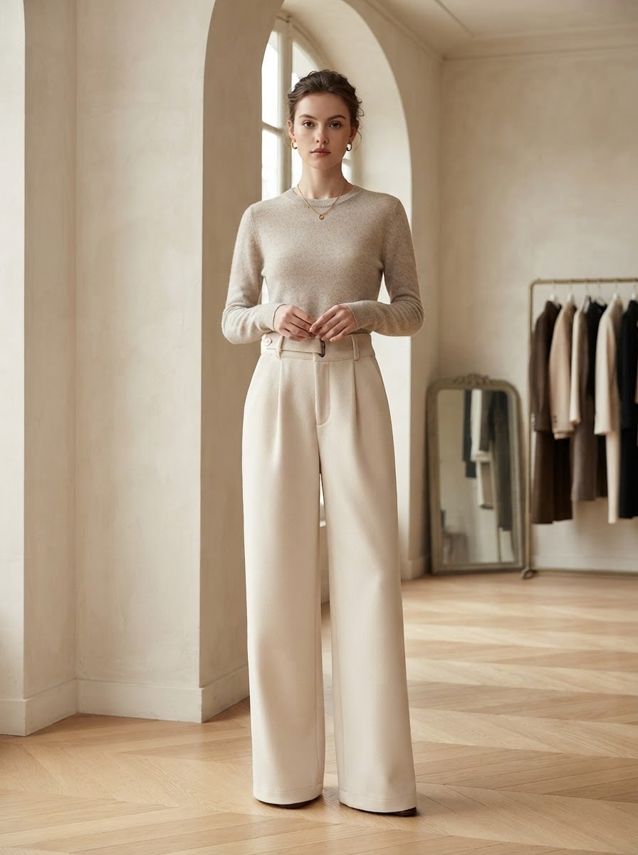 Florence - Wide-Leg Wool Trousers - front view