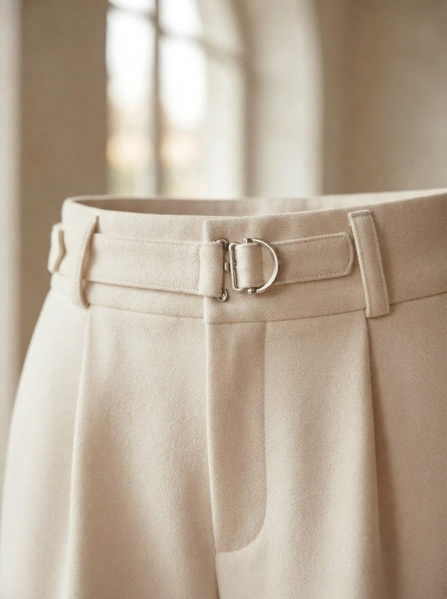 Florence - Wide-Leg Wool Trousers - detail close-up
