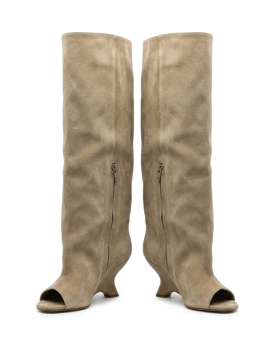 Taupe knee-high boots product photo, white background | Maison Perigee — product