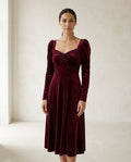 Freya | Elegant Velvet Midi Dress for Autumn/Winter — front | Maison Perigee