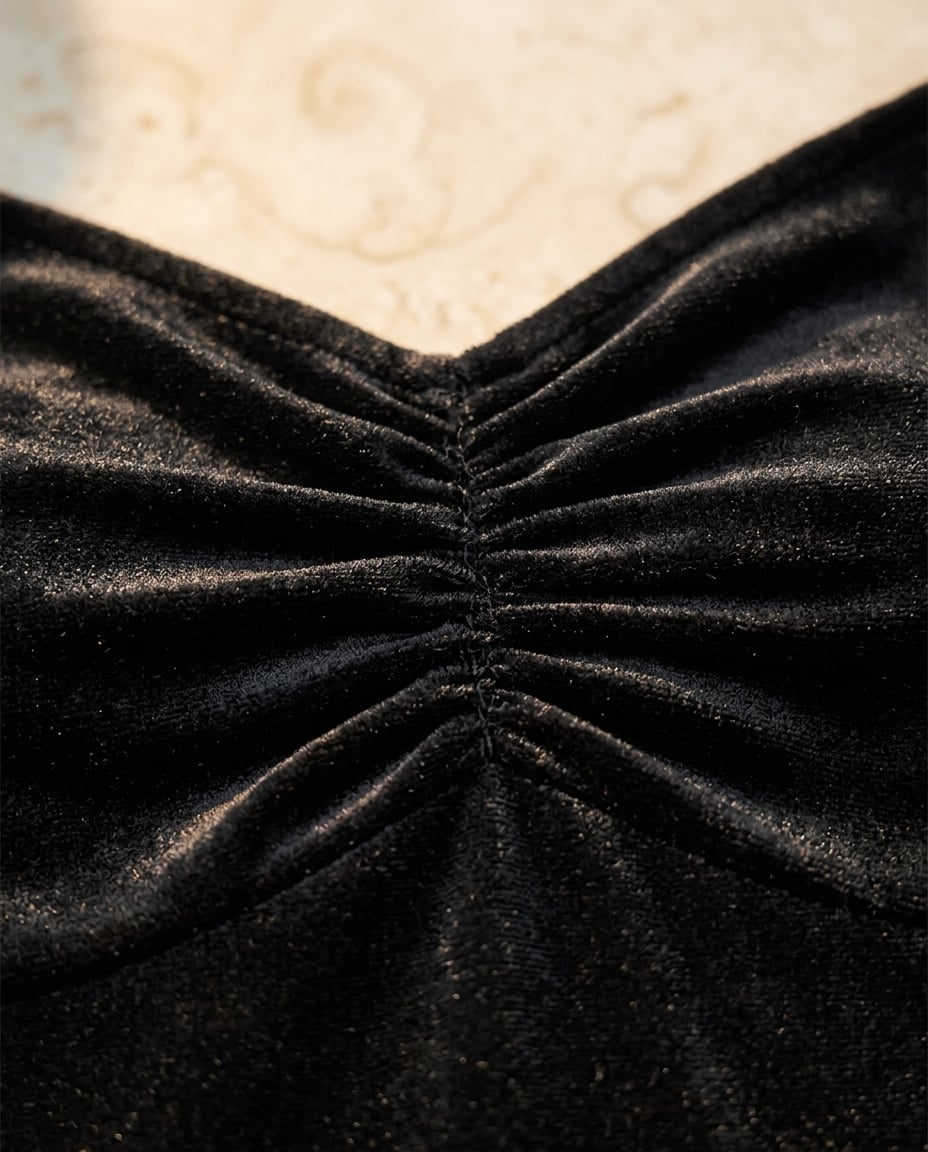 Freya | Elegant Velvet Midi Dress for Autumn/Winter — detail | Maison Perigee