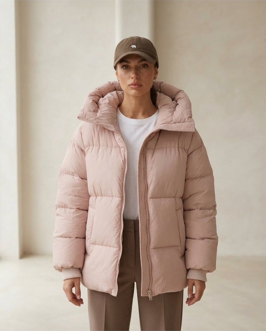 Freya | Sophisticated Hooded Puffer Coat for Winter - Blush Pink - Front