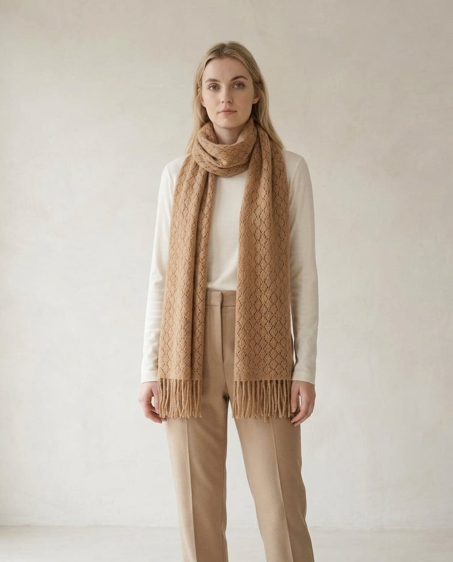 Helene - Soft Lattice Wool Winter Scarf - front view