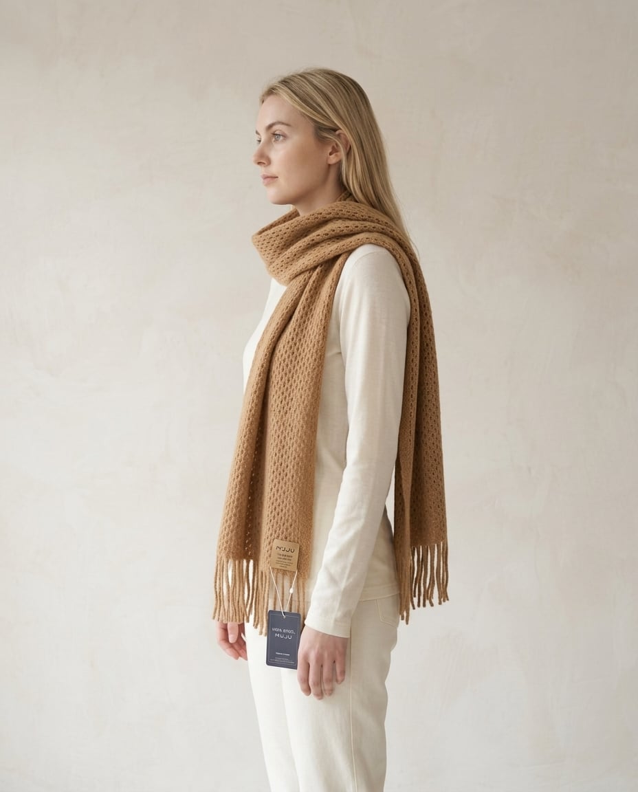 Helene - Soft Lattice Wool Winter Scarf - side view