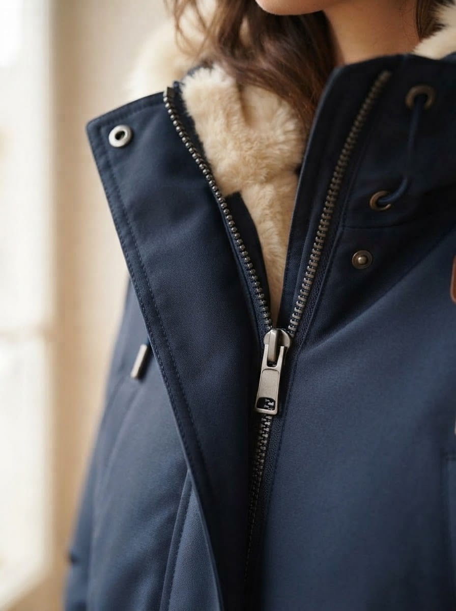 Isabelle - Hooded Parka Coat for Winter - detail close-up