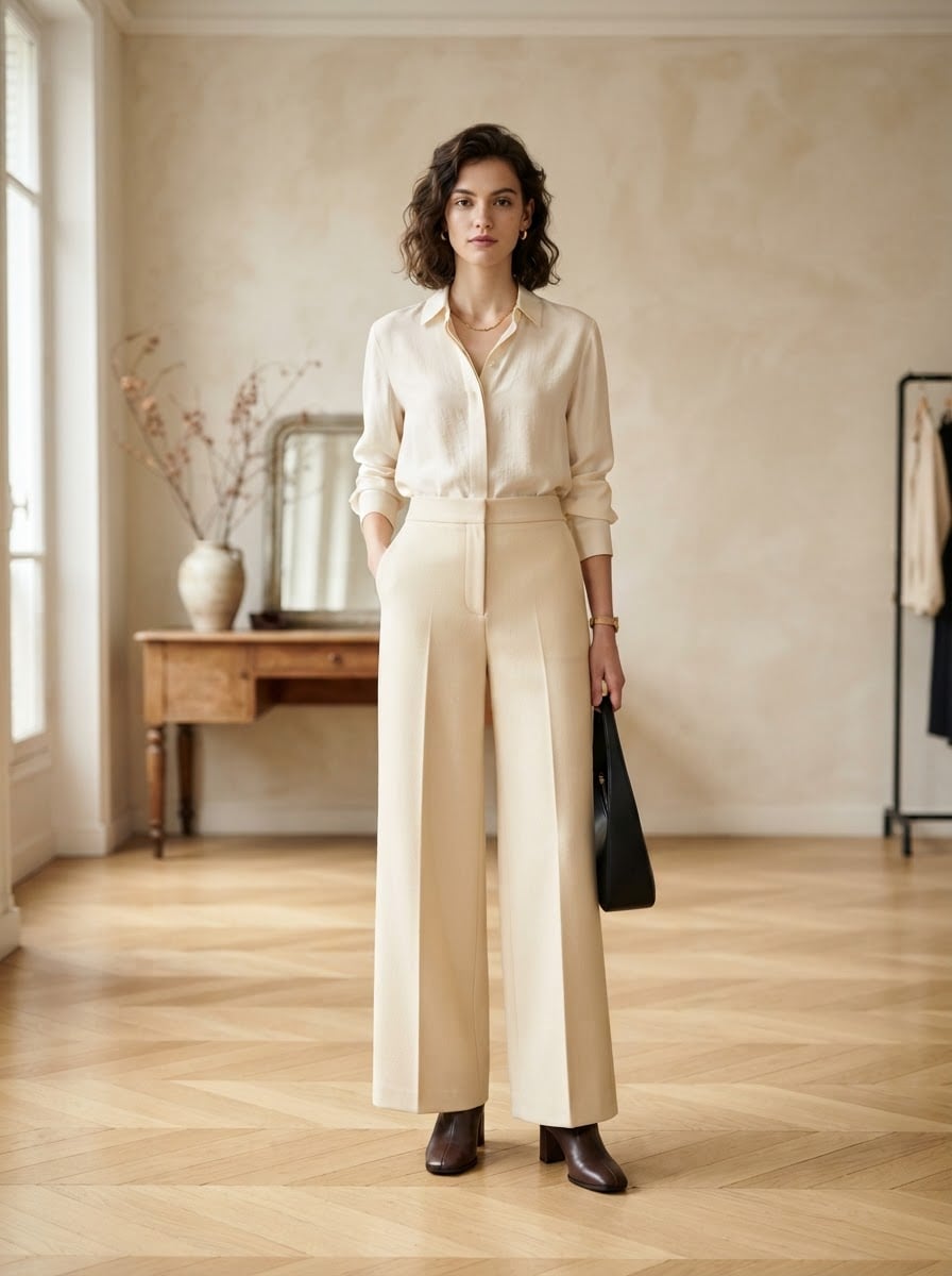 Isabelle - Wide-Leg Wool Trousers - front view