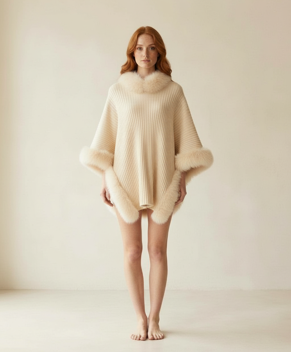 Isla | Elegant Ribbed Fur Poncho for Winter - part 1