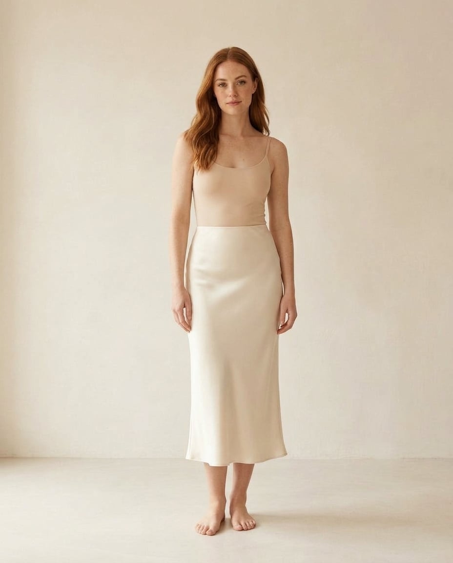 Isla | Elegant Satin Midi Skirt — front | Maison Perigee