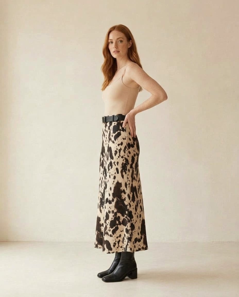 Isla | Elegant Satin Midi Skirt — side | Maison Perigee