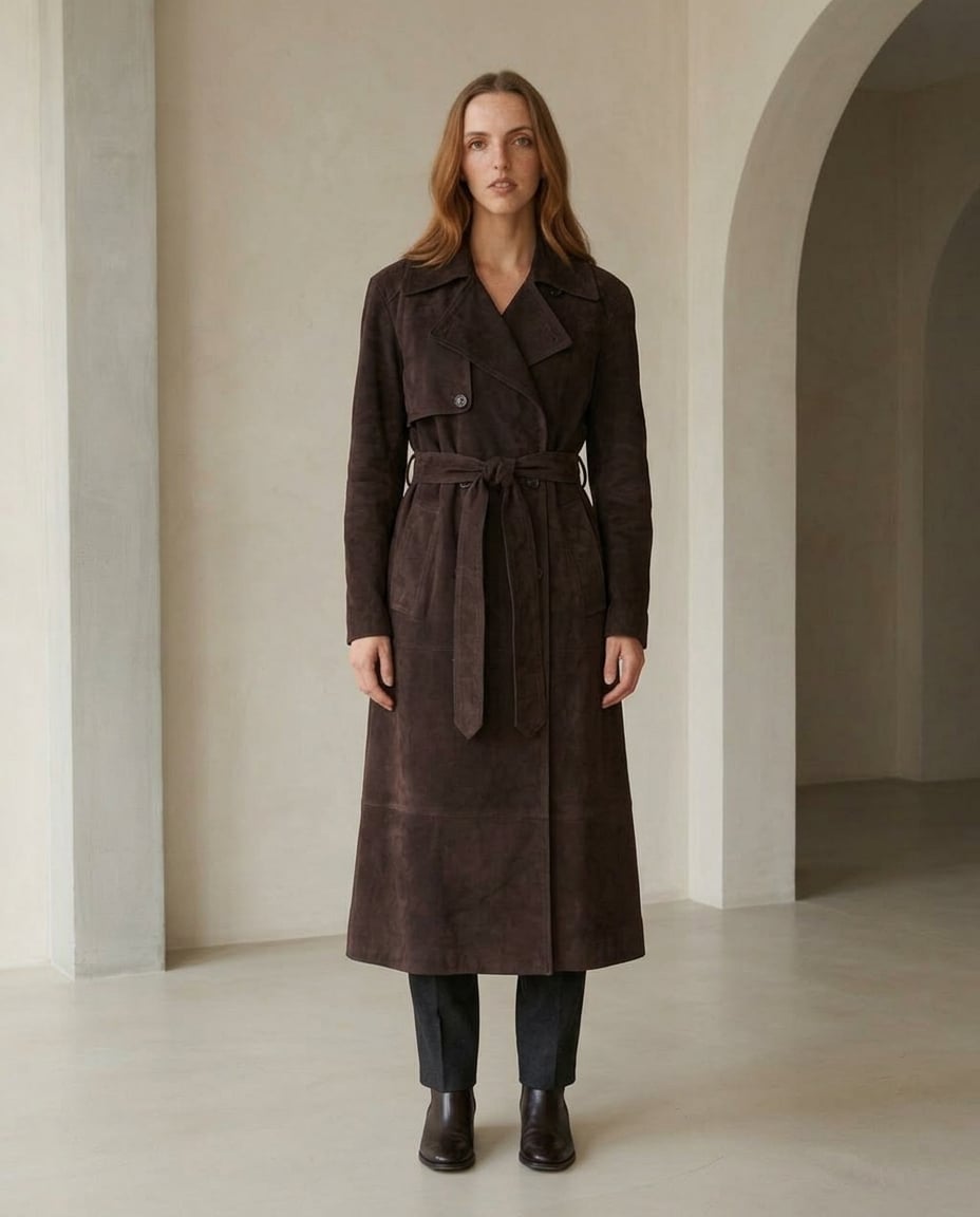 Isla | Elegant Suede Trench Coat for Winter - Front View