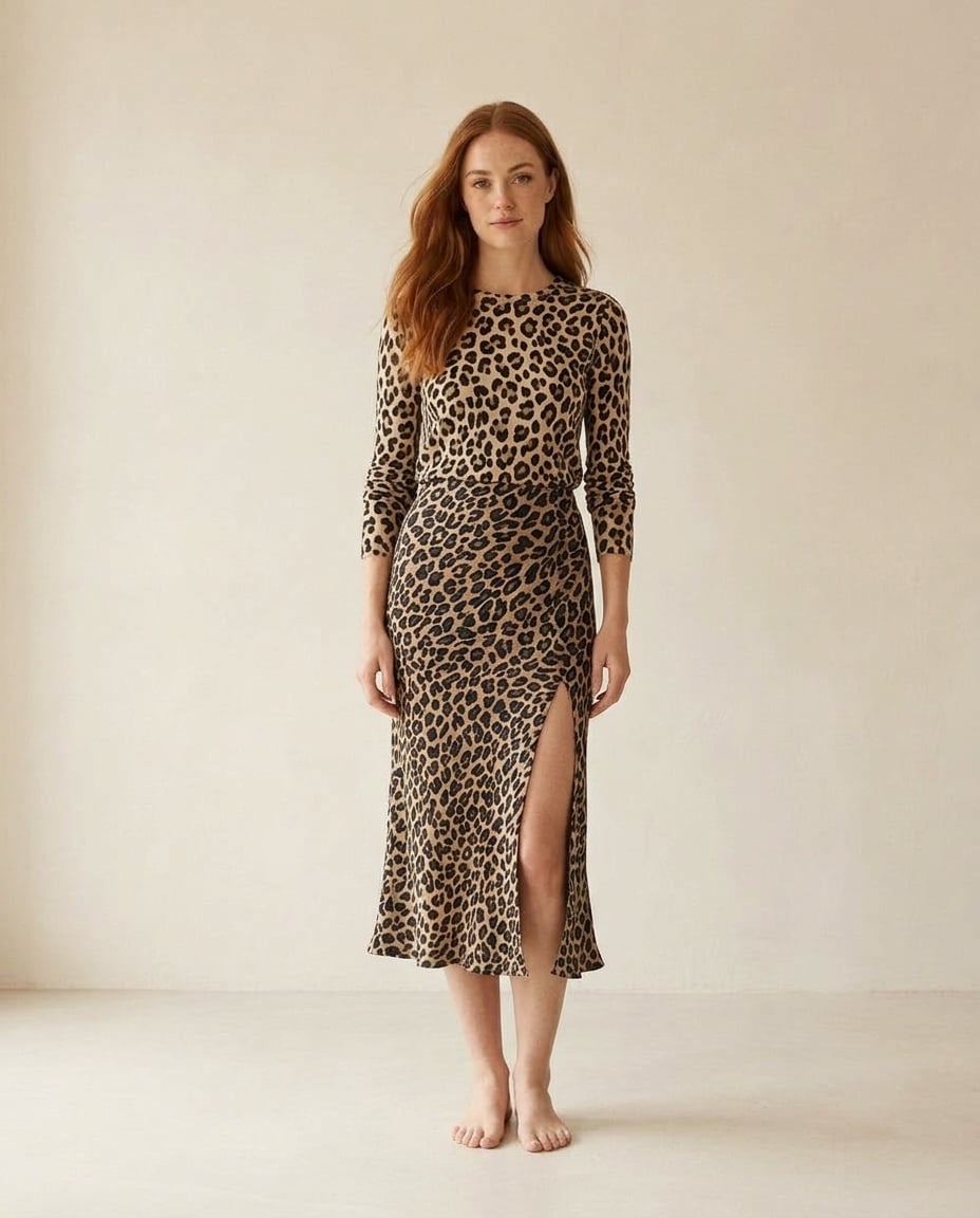 Isla | Refined Leopard Print Midi Skirt for Autumn/Winter — front | Maison Perigee