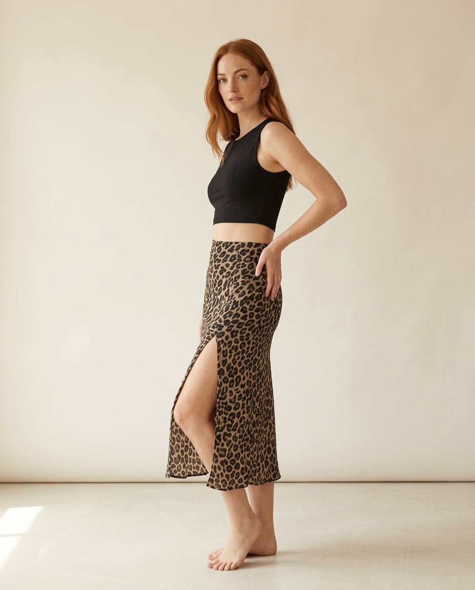 Isla | Refined Leopard Print Midi Skirt for Autumn/Winter — side | Maison Perigee