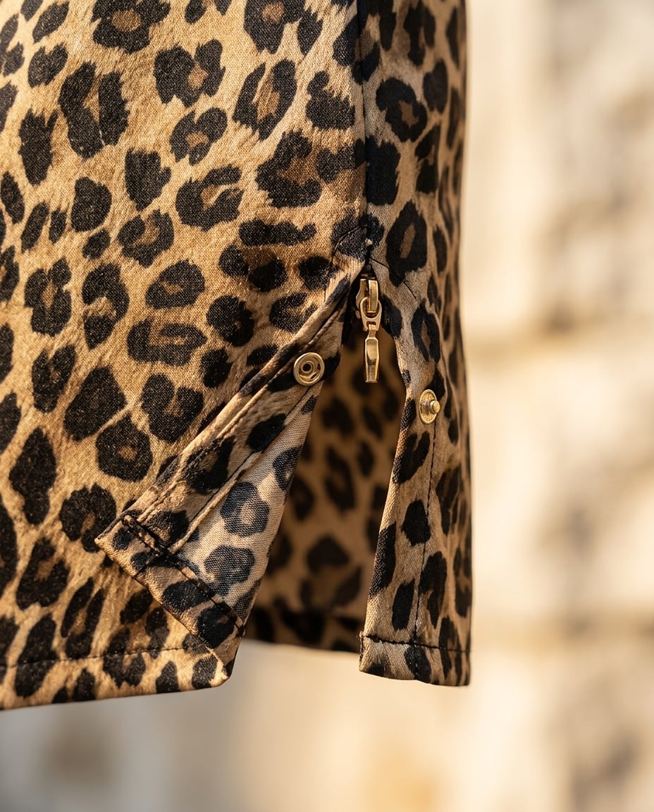 Isla | Refined Leopard Print Midi Skirt for Autumn/Winter — detail | Maison Perigee