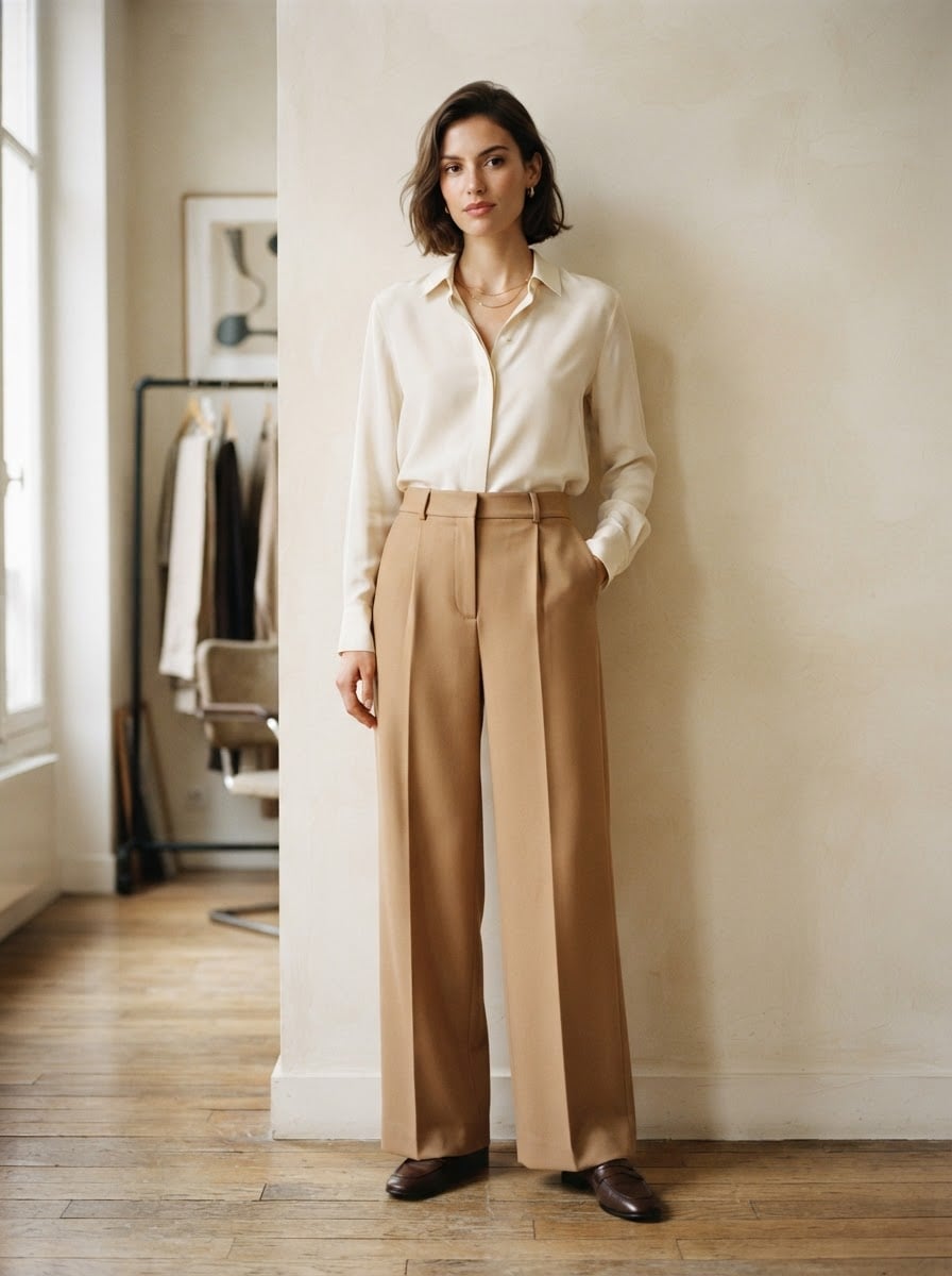 Lilou - Wide-Leg Wool Trousers - front view