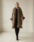 Lily | Elegant Faux Fur Trimmed Cape for Winter — front | Maison Perigee