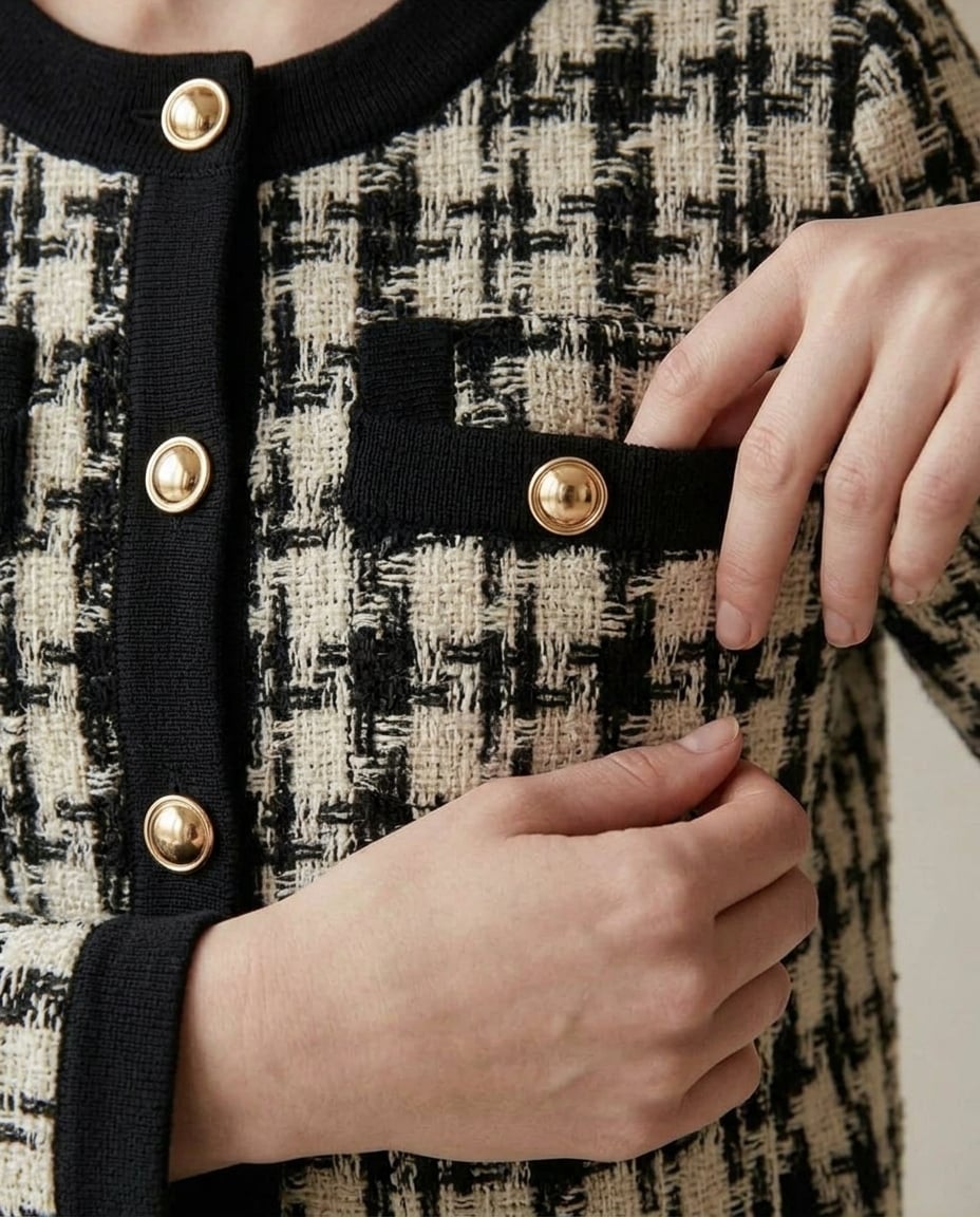 Lily | Elegant Houndstooth Jacket for Autumn/Winter - Detail Close-Up