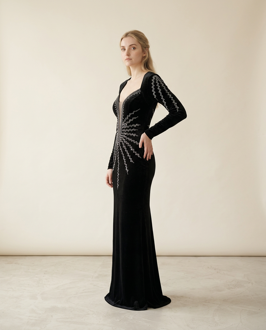 Lily | Elegant Velvet Maxi Dress — side | Maison Perigee