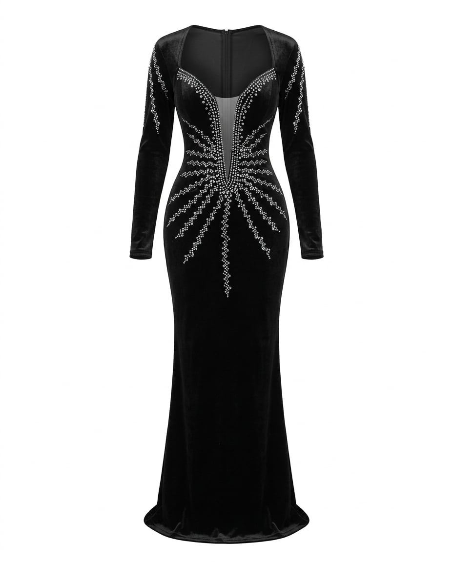 Lily | Elegant Velvet Maxi Dress — product white bg | Maison Perigee