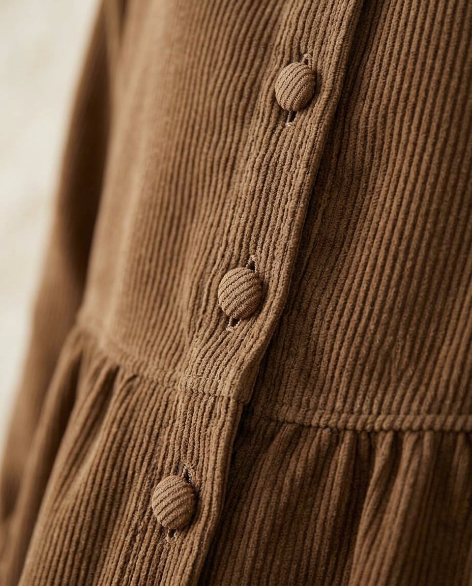 Lily | Refined Corduroy Coat for Winter — detail | Maison Perigee