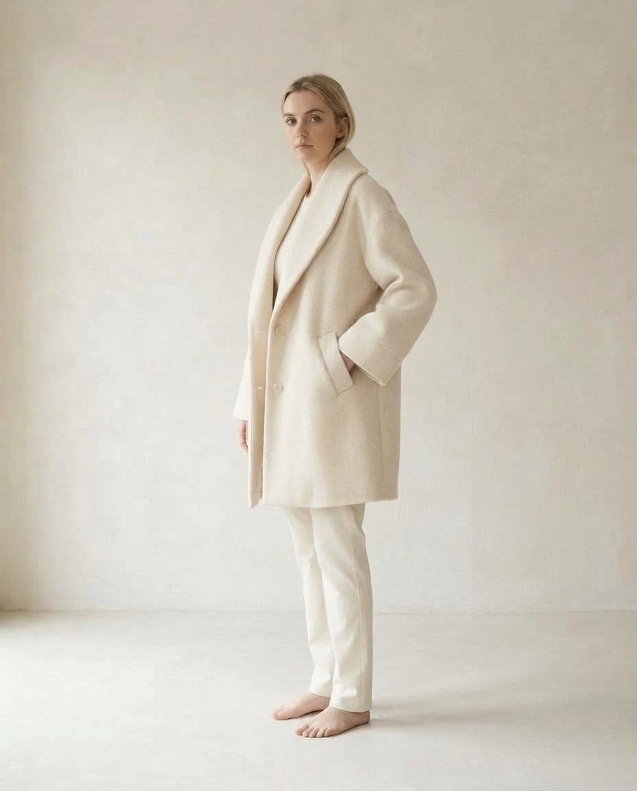 Lily | Refined Draped Collar Coat for Autumn/Winter — side | Maison Perigee
